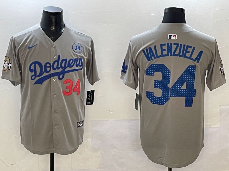 Men Los Angeles Dodgers #34 Valenzuela Grey Fashion 2025 Nike MLB Jersey style 1